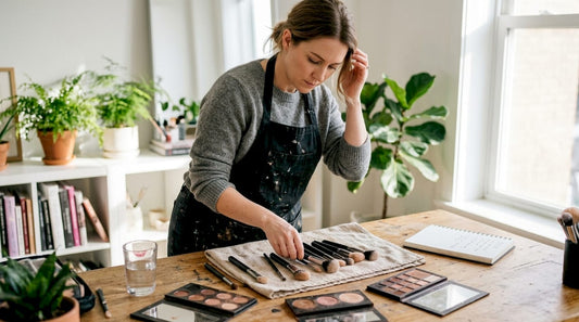 Makeup artist arranging cruelty-free brushes