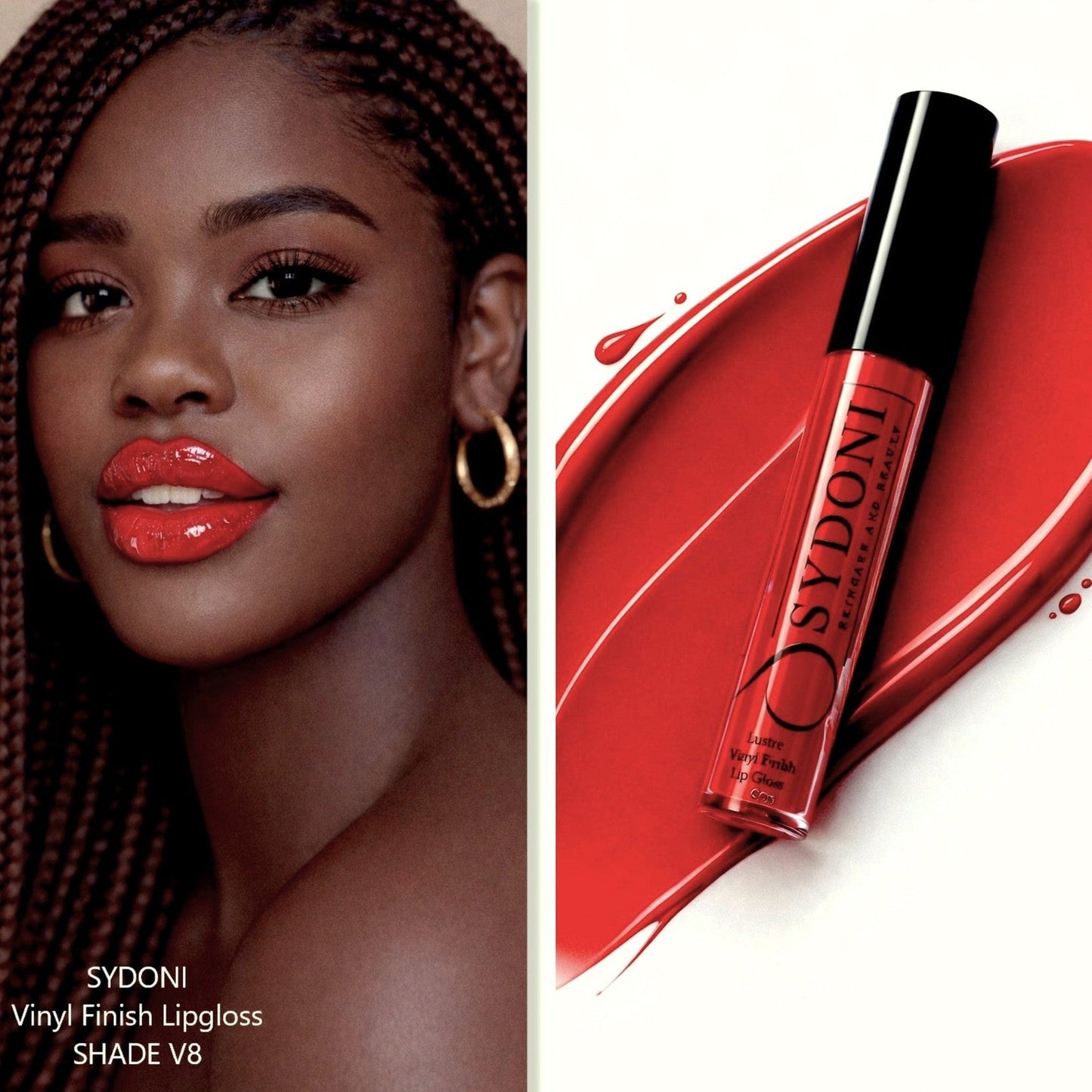 SHADE V8 LUSTRE VINYL FINISH LIPGLOSS - Vibrant True Red with Warm Undertone